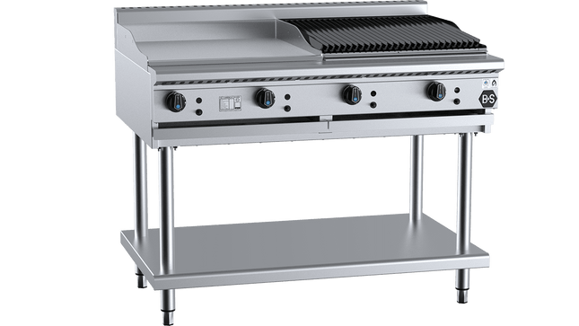 B+S Black Combination Boiling Tops - Combination 600mm Grill Plate &amp; 600mm Char Broiler