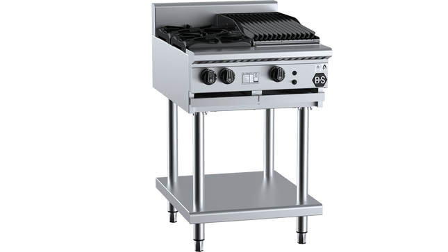 B+S Black Combination Boiling Tops - Combination Two Open Burners &amp; 300mm Char Broiler