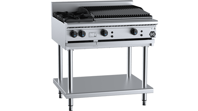 B+S Black Combination Boiling Tops - Combination Two Open Burners &amp; 600mm Char Broiler