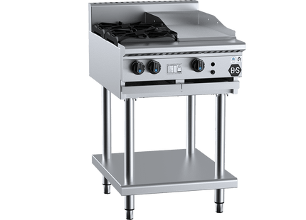 B+S Black Combination Boiling Tops - Combination Two Open Burners &amp; 300mm Grill Plate