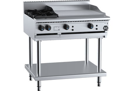 B+S Black Combination Boiling Tops - Combination Two Open Burners &amp; 600mm Grill Plate