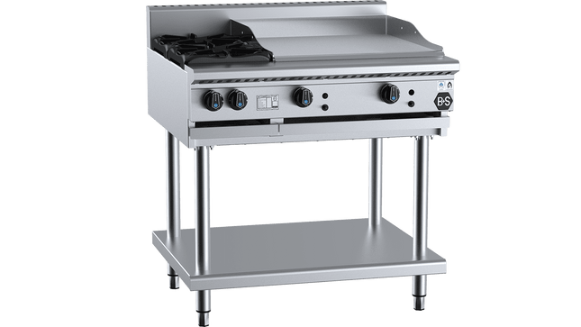 B+S Black Combination Boiling Tops - Combination Two Open Burners &amp; 600mm Grill Plate