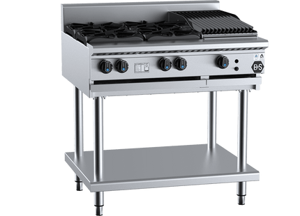 B+S Black Combination Boiling Tops - Combination Four Open Burners &amp; 300mm Char Broiler