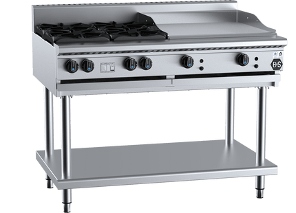 B+S Black Combination Boiling Tops - Combination Four Open Burners &amp; 600mm Grill Plate