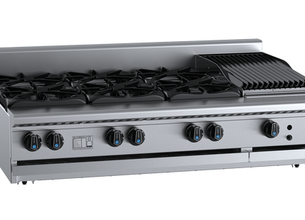 B+S Black Combination Boiling Tops - Combination Six Open Burners &amp; 300mm Char Broiler Bench Mounted