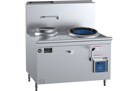 B+S Black Waterless HiPac Wok Tables - Single Hole Hi Pac Wok with Left Rear Pot and Side Prep Table