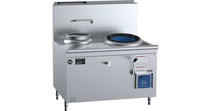 B+S Black Waterless HiPac Wok Tables - Single Hole Hi Pac Wok with Left Rear Pot and Side Prep Table