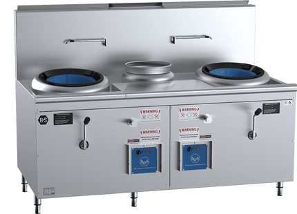 B+S Black Waterless HiPac Wok Tables - Double Hole Hi Pac Wok with Centre Pot and Prep Table