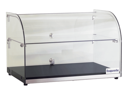 Exquisite CD45-Black Two Tiers Curved Glass Ambient Cake Display – Woodgrain Black Colour 45 Litre