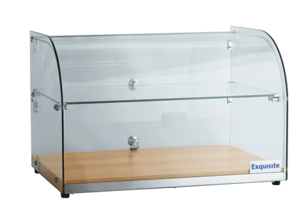 Exquisite CD45-Oak Two Tiers Curved Glass Ambient Cake Display – Natural Oak Colour 45 LItre