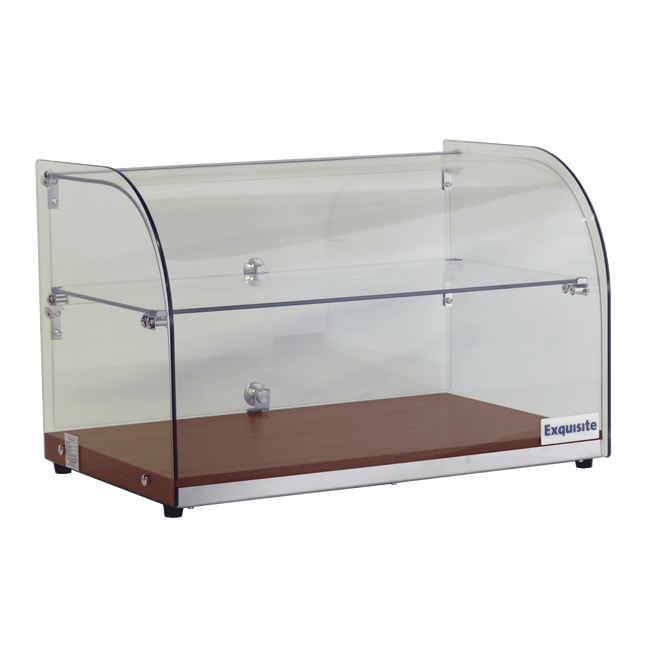 Exquisite CD45-Walnut Two Tiers Curved Glass Ambient Cake Display – Elegant Walnut Colour 45 Litre