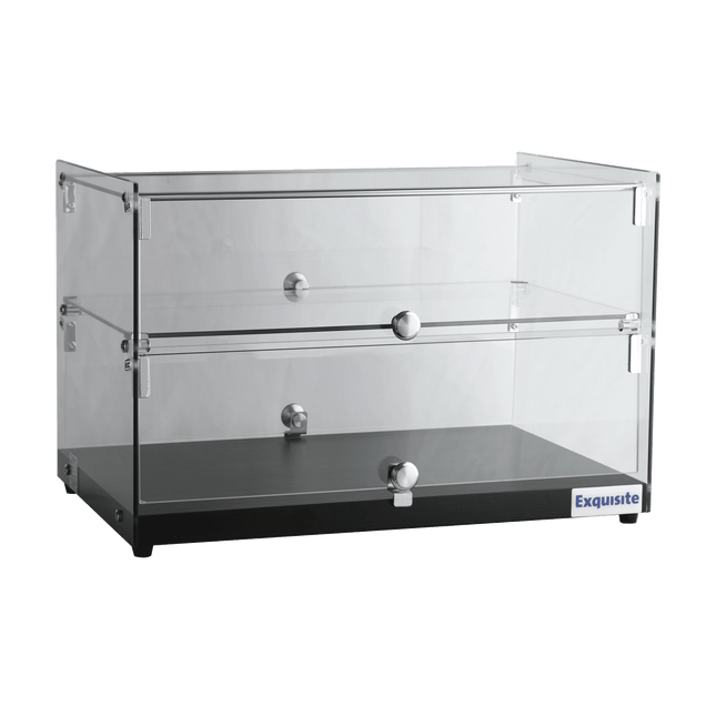 Exquisite CD50-Black Two Tiers Flat Glass Ambient Cake Display – Woodgrain Black Colour 50 Litre