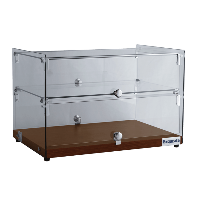 Exquisite CD50-Walnut Two Tiers Flat Glass Ambient Cake Display – Elegant Walnut Colour 50 Litre