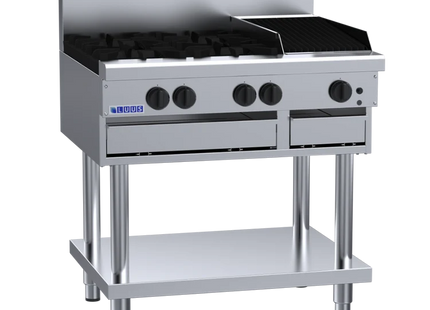 Luus Professional CS-4B3C 900mm Commercial Gas 4 Burner & 300mm Chargrill Cooktop
