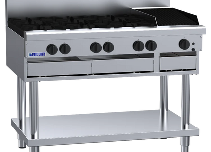 Luus Professional CS-6B3C 1200mm Commercial Gas 6 Burner & 300mm Chargrill Cooktop