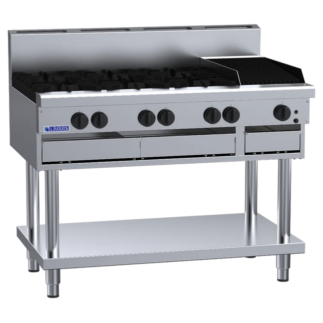 Luus Professional CS-6B3C 1200mm Commercial Gas 6 Burner & 300mm Chargrill Cooktop