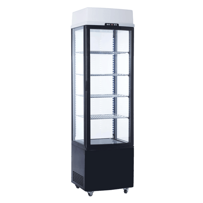 Exquisite CTD235 Four Sided Glass Upright Display Refrigerators Black with LED 235 Litre