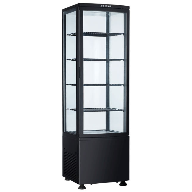 Exquisite CTD280 Four Sided Glass Upright Display Refrigerators Black with LED 280 Litre