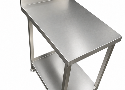 Stainless Steel Mobile Work Bench with Splashback & Lower Shelf