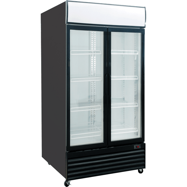 Exquisite DC1000P Two Glass Doors Upright Display Refrigerators Black 1000 Litre
