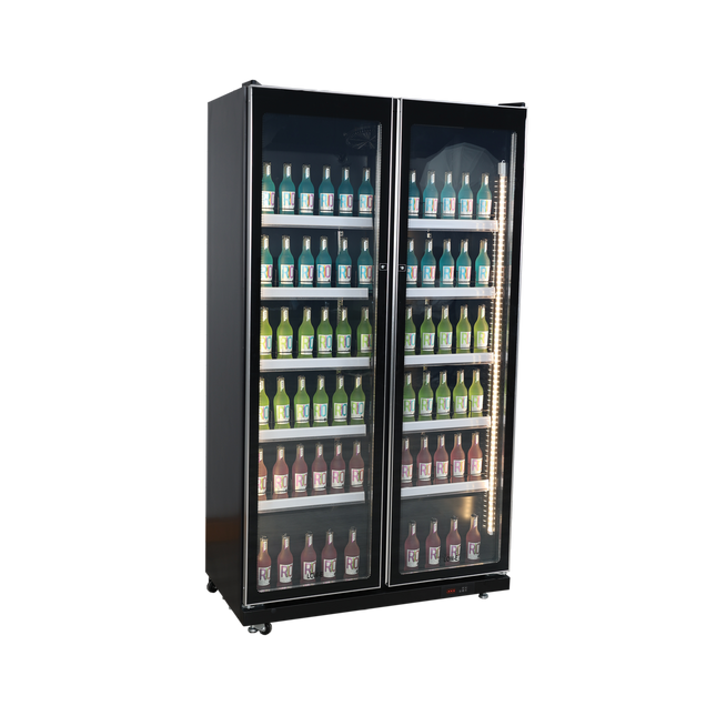Exquisite DC700 Two Glass Doors Upright Display Refrigerators Black 690 Litre