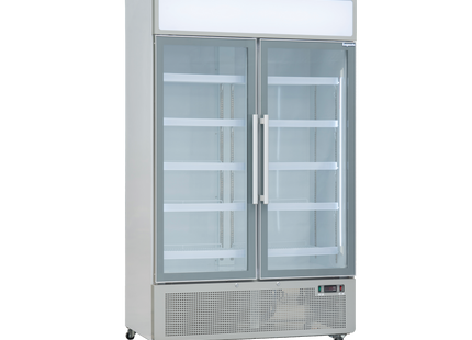 Exquisite DC880P Two Glass Door Upright Display Refrigerators White 850 Litre