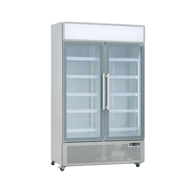 Exquisite DC880P Two Glass Door Upright Display Refrigerators White 850 Litre