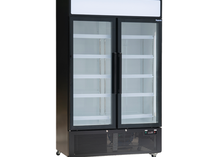 Exquisite DC880P Two Glass Door Upright Display Refrigerators Black 850 Litre