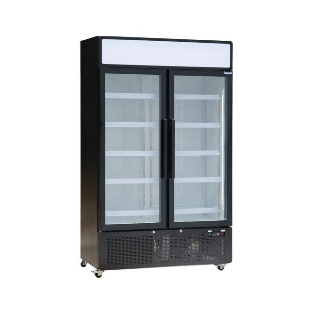 Exquisite DC880P Two Glass Door Upright Display Refrigerators Black 850 Litre