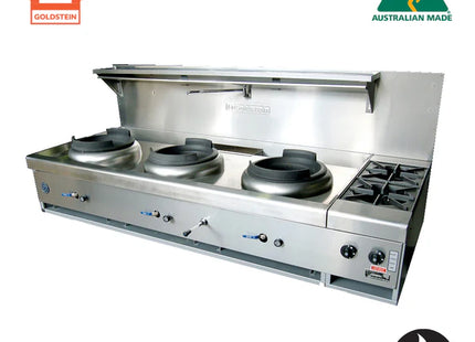 Goldstein CWA3B2D/B - 2 Open Burners & 3 Woks 356 mm w/ Duckbill Burner