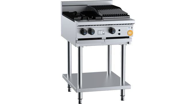 K+ Combination Boiling Tops - Combination Two Open Burners &amp; 300mm Char Broiler On Stand