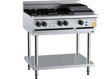 K+ Combination Boiling Tops - Combination Four Open Burners &amp; 300mm Char Broiler On Stand