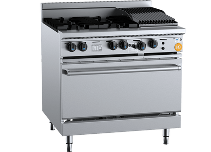 K+ Combination Ovens - Oven with Four Open Burners &amp; 300mm Char Broiler