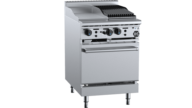 B+S Black Combination Ovens - Oven with 300mm Grill Plate &amp; 300mm Char Broiler