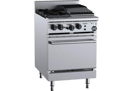 B+S Black Combination Ovens - Oven with Two Open Burners &amp; 300mm Char Broiler