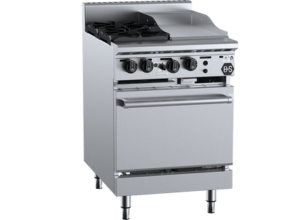 B+S Black Combination Ovens - Oven with Two Open Burners &amp; 300mm Grill Plate