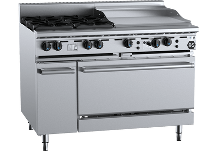 B+S Black Combination Ovens - Oven with Four Open Burner &amp; 600mm Grill Plate