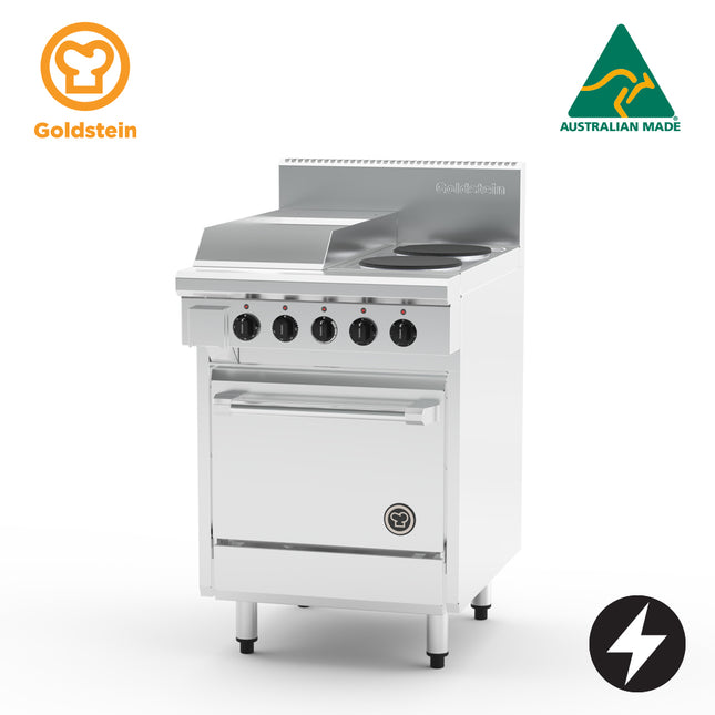 Goldstein PE12G2S20-X Electric Oven Range, 2 Solid Plates, 289mm Griddle, Static Oven