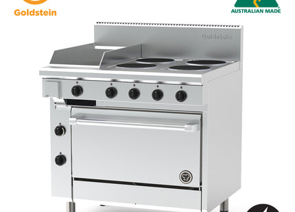 Goldstein PE12G4S28-X Electric Oven Range, 4 Solid Plates, 289mm Griddle, Static Oven