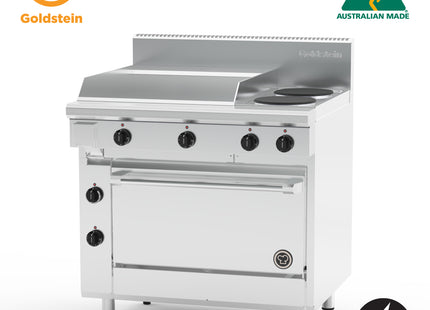 Goldstein PE24G2S28-X Electric Oven Range, 2 Solid Plates, 605mm Griddle, Static Oven