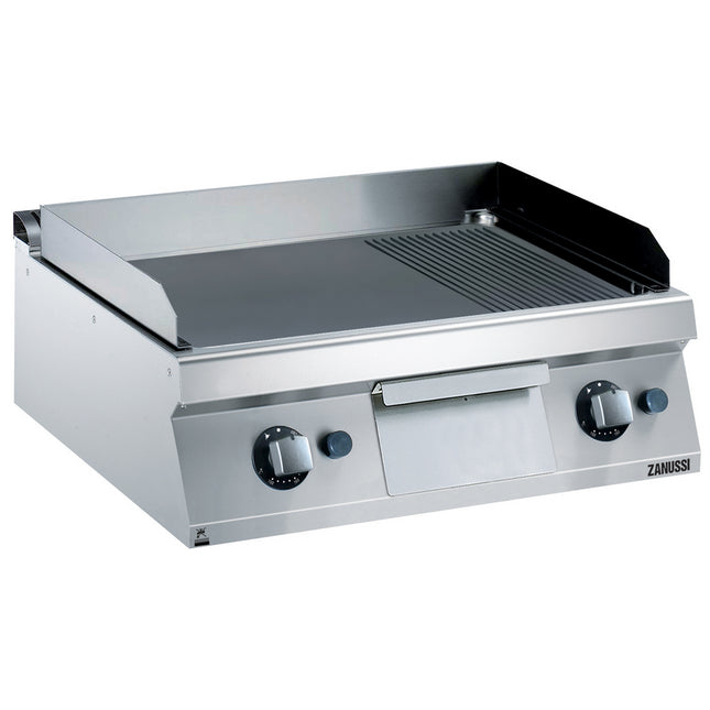Zanussi  Evo700 800Mm Gas Fry Top Smooth And Ribbed Brushed Chrome Plate 372335