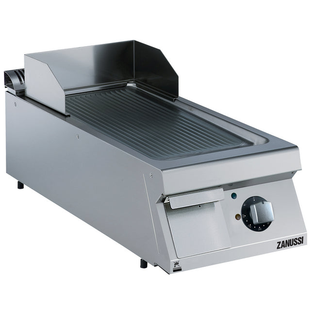 Zanussi  Evo900 400Mm Electric Fry Top Ribbed Brushed Chrome Sloped Plate 392356