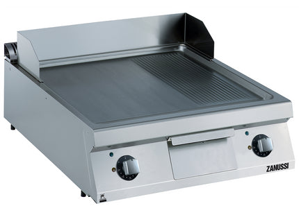 Zanussi  Evo900 800Mm Electric Fry Top Smooth And Ribbed Brushed Chrome Sloped Plate 392358