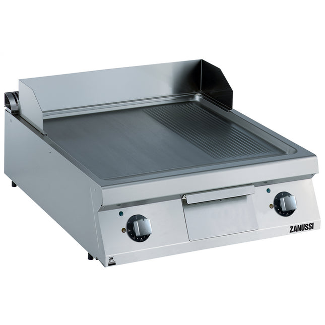 Zanussi  Evo900 800Mm Electric Fry Top Smooth And Ribbed Brushed Chrome Sloped Plate 392358