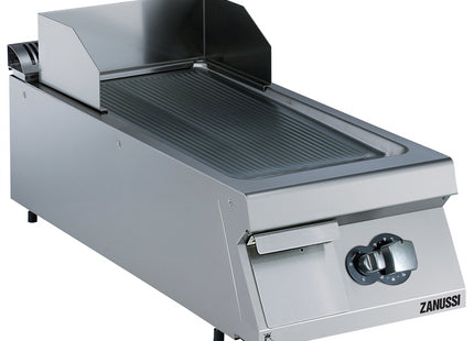 Zanussi  Evo900 400Mm Gas Fry Top Ribbed Brushed Chrome Sloped Plate 392354