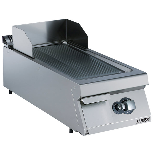 Zanussi  Evo900 400Mm Gas Fry Top Ribbed Brushed Chrome Sloped Plate 392354