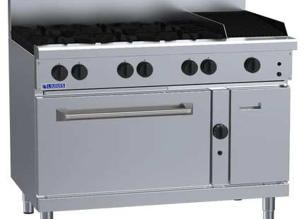 Luus Professional RS-6B3C 1200mm Gas 6 Burner 300mm Chargrill Range & Static Oven