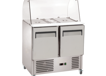 Exquisite Two Door Stainless Steel Top Food Preparation Refrigerators with Glass Canopy (Excluding Pans)