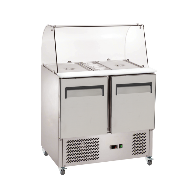 Exquisite Two Door Stainless Steel Top Food Preparation Refrigerators with Glass Canopy (Excluding Pans)