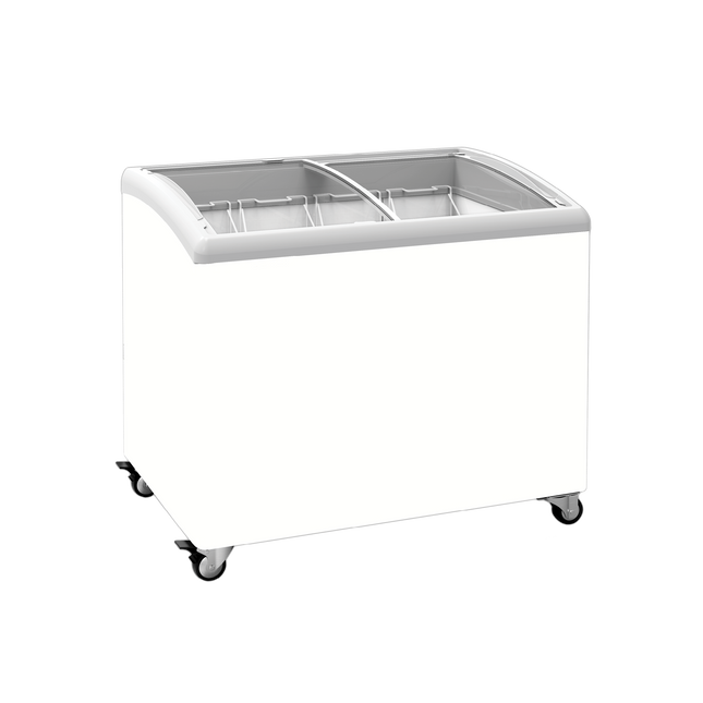Exquisite Curved Glass Display Chest Freezers with 4 Baskets with LED